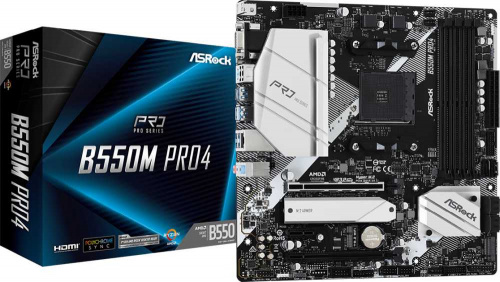 Материнская плата Asrock B550M PRO4 Soc-AM4 AMD B550 4xDDR4 mATX AC`97 8ch(7.1) GbLAN RAID+VGA+HDMI+DP фото 2