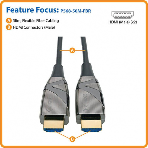 Кабель аудио-видео Tripplite HDMI (m)/HDMI (m) 50м. Позолоченные контакты черный (P568-50M-FBR) фото 3