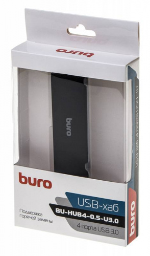 Разветвитель USB 3.0 Buro BU-HUB4-0.5-U3.0 4порт. черный фото 3