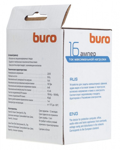 Сетевой фильтр Buro 100SH-WE (1 розетка) белый (коробка) фото 6