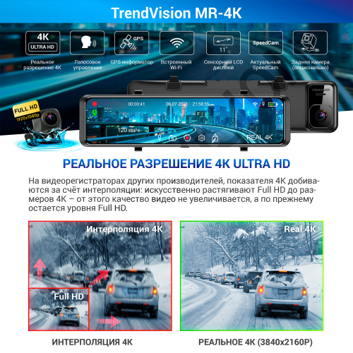 Видеорегистратор TrendVision MR-4K черный 8Mpix 2160x3840 2160p 140гр. GPS Hisilicon Hi3559V фото 11