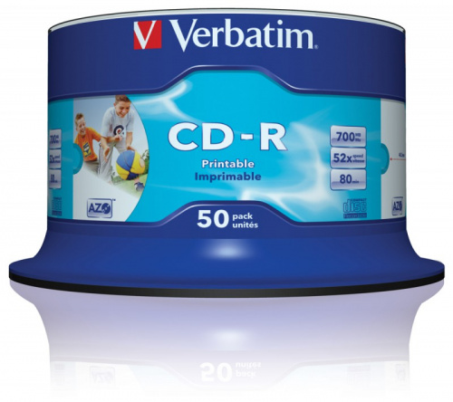 Диск CD-R Verbatim 700Mb 52x Cake Box (50шт) Printable (43438) фото 2