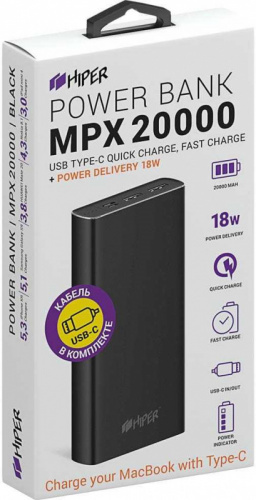 Мобильный аккумулятор Hiper MPX20000 Li-Pol 20000mAh 3A+3A+2.4A черный 2xUSB фото 3