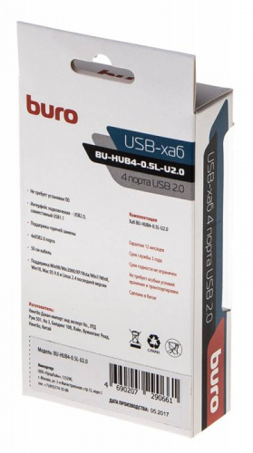 Разветвитель USB 2.0 Buro BU-HUB4-0.5L-U2.0 4порт. черный фото 2