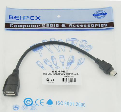 Кабель USB (f)-mini USB (m) 0.2м черный фото 2