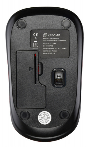 Мышь Оклик 525MW черный/красный оптическая (1000dpi) беспроводная USB для ноутбука (3but) фото 5