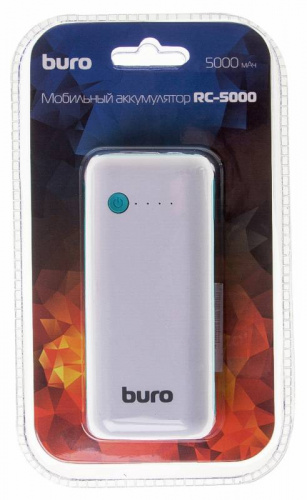 Мобильный аккумулятор Buro RC-5000WB Li-Ion 5000mAh 1A белый/голубой 1xUSB фото 4