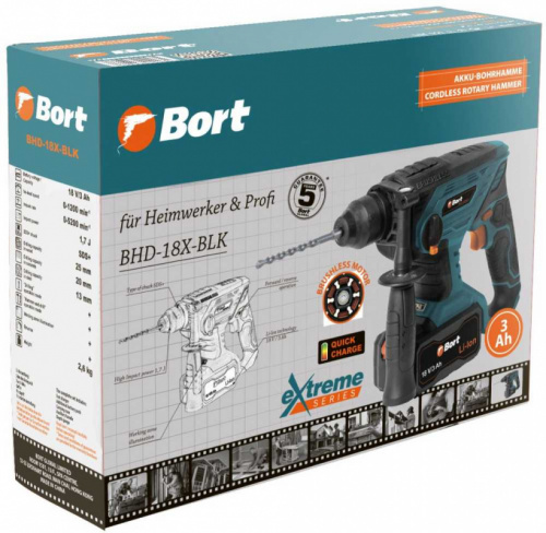 Перфоратор Bort BHD-18X-BLK патрон:SDS-plus уд.:1.7Дж аккум. (кейс в комплекте) фото 3