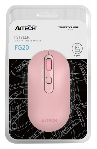 Мышь A4Tech Fstyler FG20 розовый оптическая (2000dpi) беспроводная USB для ноутбука (4but) фото 4