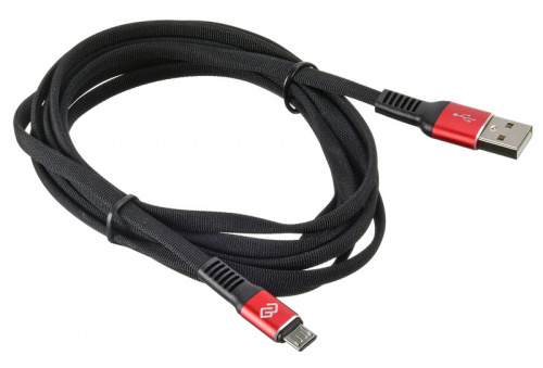 Кабель Digma USB A (m) micro USB B (m) 3м черный/красный плоский фото 2