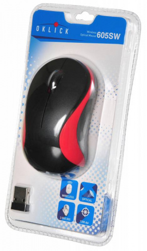 Мышь Оклик 605SW черный/красный оптическая (1200dpi) беспроводная USB для ноутбука (3but) фото 5