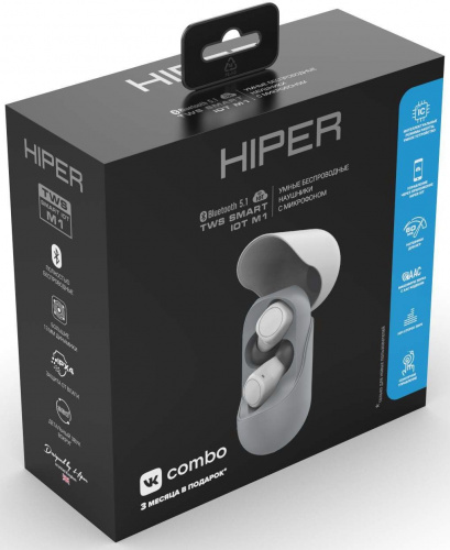 Гарнитура вкладыши Hiper TWS Smart IoT M1 серый беспроводные bluetooth в ушной раковине (HTW-M10) фото 4