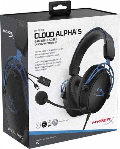 Наушники с микрофоном HyperX Cloud Alpha S черный/голубой 1м мониторы оголовье (HX-HSCAS-BL/WW) фото 8