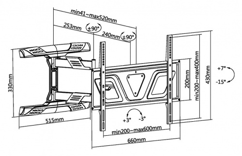 Кронштейн для телевизора Ultramounts UM910 черный 37"-75" макс.35кг настенный поворотно-выдвижной и наклонный фото 2