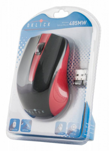 Мышь Оклик 485MW черный/красный оптическая (1600dpi) беспроводная USB для ноутбука (3but) фото 5