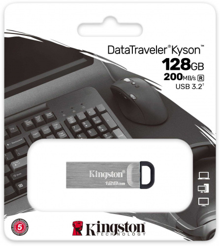 Флеш Диск Kingston 128GB DataTraveler Kyson DTKN/128GB USB3.1 серебристый/черный фото 3