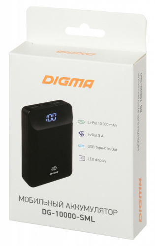 Мобильный аккумулятор Digma DG-10000-SML-W Li-Pol 10000mAh 3A+3A белый 2xUSB фото 2