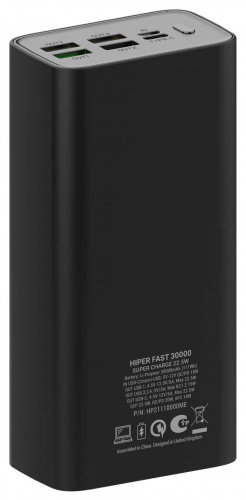 Мобильный аккумулятор Hiper Fast 30000 30000mAh 5A QC PD 4xUSB черный (FAST 30000 BLACK) фото 2