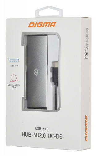 Разветвитель USB-C Digma HUB-4U2.0-UC-DS 4порт. серебристый фото 3