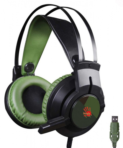 Наушники с микрофоном A4Tech Bloody J450 черный/зеленый 1.8м мониторные оголовье (J450) фото 2