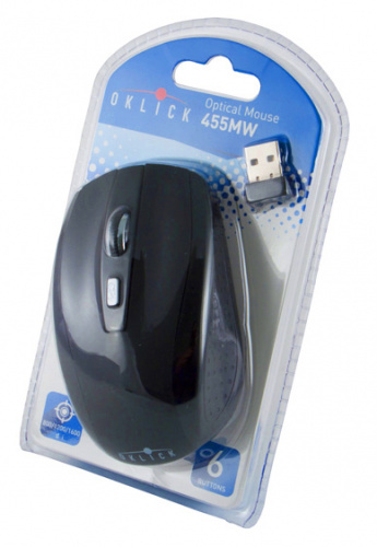 Мышь Оклик 455MW черный оптическая (1600dpi) беспроводная USB для ноутбука (5but) фото 5
