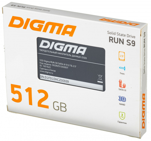 Накопитель SSD Digma SATA-III 512GB DGSR2512GS93T Run S9 2.5" фото 9