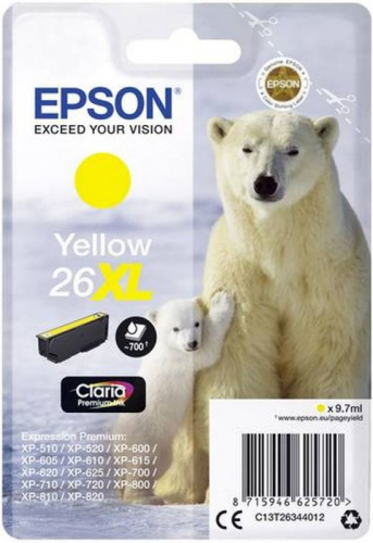 Картридж струйный Epson T2634 C13T26344012 желтый (700стр.) (8.7мл) для Epson XP-600/700/800