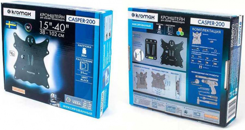 Кронштейн для телевизора Kromax CASPER-200 черный 15"-40" макс.30кг настенный фиксированный фото 2