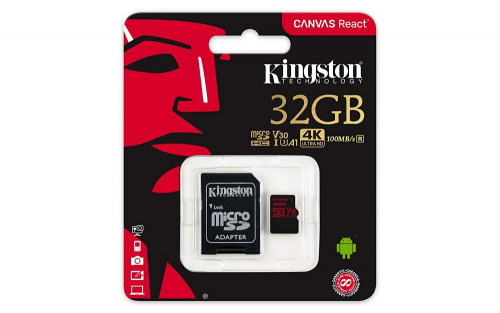 Флеш карта microSDHC 32Gb Class10 Kingston SDCR/32GB Canvas React + adapter фото 2