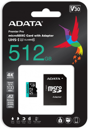 Флеш карта microSDXC 512GB A-Data AUSDX512GUI3V30SA2-RA1 Premier Pro + adapter фото 4