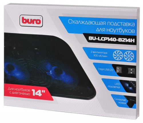 Подставка для ноутбука Buro BU-LCP140-B214H 14"338x255x22мм 1xUSB 2x 140ммFAN 480г металлическая сетка/пластик черный фото 5