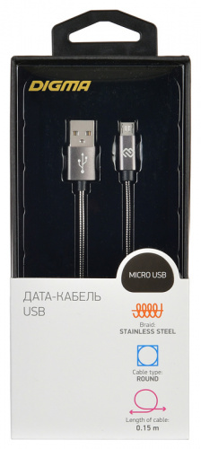 Кабель Digma USB A(m) micro USB B (m) 0.15м черный фото 4