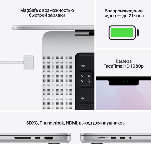 Ноутбук Apple MacBook Pro M1 Max 10 core 64Gb SSD1Tb/24 core GPU 16.2" Retina XDR (3456x2234) Mac OS silver WiFi BT Cam фото 6