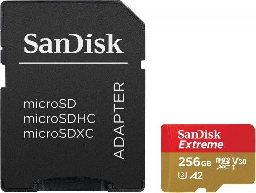Флеш карта microSDXC 256Gb Class10 Sandisk SDSQXA1-256G-GN6MA Extreme + adapter фото 3