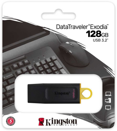 Флеш Диск Kingston 128GB DataTraveler Exodia DTX/128GB USB3.2 черный/желтый фото 3
