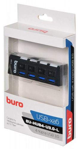 Разветвитель USB 3.0 Buro BU-HUB4-U3.0-L 4порт. черный фото 5