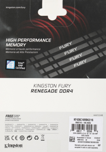 Память DDR4 2x8GB 3600MHz Kingston KF436C16RBK2/16 Fury Renegade Black RTL Gaming PC4-28800 CL16 DIMM 288-pin 1.35В kit single rank с радиатором Ret фото 6