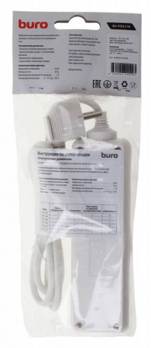 Сетевой удлинитель Buro BU-PS3.1/W 1.5м (3 розетки) белый (пакет ПЭ) фото 5