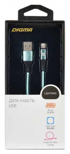 Кабель Digma LIGHT-1.2M-BRAIDED-GR USB (m)-Lightning (m) 1.2м зеленый фото 3