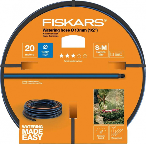Шланг Fiskars 1027102 1/2" 20м поливочный армированный черный/синий фото 2