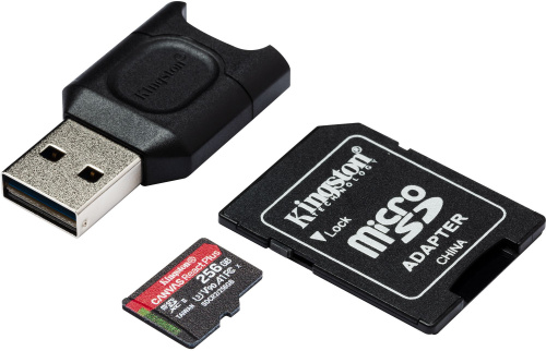 Флеш карта microSDXC 256Gb Class10 Kingston MLPMR2/256GB Canvas React Plus + adapter Card Reader фото 2