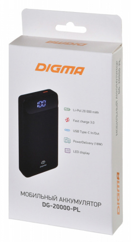 Мобильный аккумулятор Digma DG-20000-PL 20000mAh QC3.0/PD3.0 18W 3A 2xUSB-A/USB-C черный (DG-20000-PL-BK) фото 4