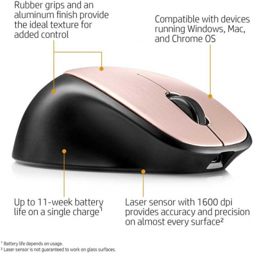 Мышь HP Envy Rechargeable 500 черный/розовое золото лазерная (1600dpi) беспроводная USB (3but) фото 6