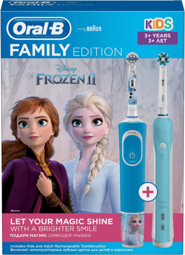 Набор электрических зубных щеток Oral-B Family Edition Pro 1 700+Kids Frozen бирюзовый/синий фото 2