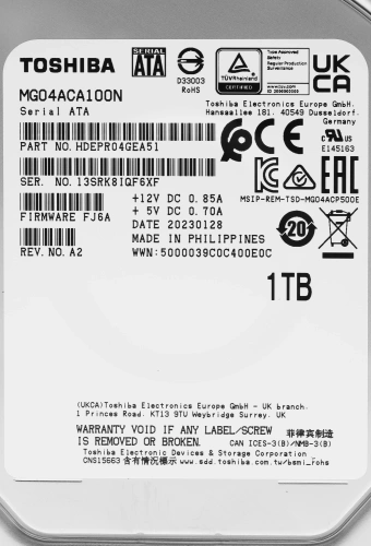 Жесткий диск Toshiba SATA-III 1TB MG04ACA100N Server Enterprise Capacity (7200rpm) 128Mb 3.5" фото 5