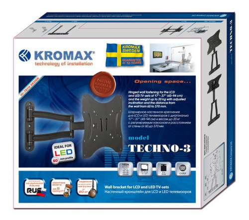 Кронштейн для телевизора Kromax TECHNO-3 белый 15"-40" макс.20кг настенный поворот и наклон фото 3