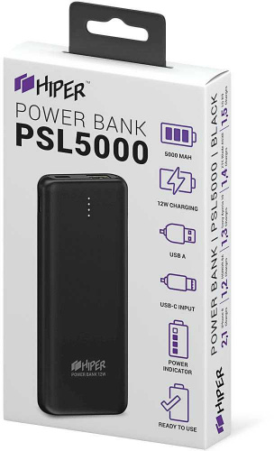 Мобильный аккумулятор Hiper PSL5000 5000mAh 2.1A черный (PSL5000 BLACK) фото 5