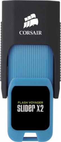 Флеш Диск Corsair 64Gb Voyager Slider X2 CMFSL3X2A-64GB USB3.0 черный/голубой фото 4