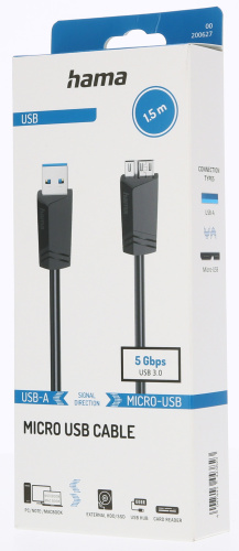 Кабель Hama H-200627 00200627 USB (m)-micro USB (m) 1.5м черный фото 3