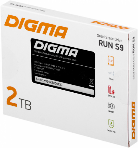 Накопитель SSD Digma SATA-III 2TB DGSR2002TS93T Run S9 2.5" фото 2